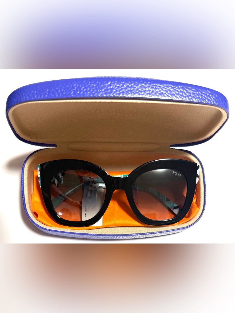 Emilio Pucci Black Sunglasses with Turquoise Patterned Temples
